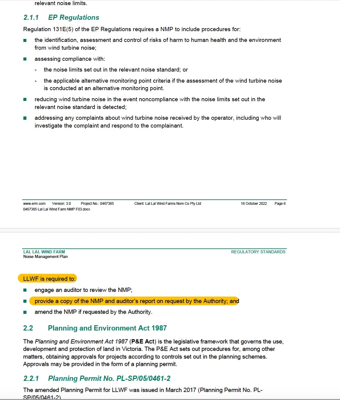 NMP extract summarising regulation 131E requirements and auditor review obligations