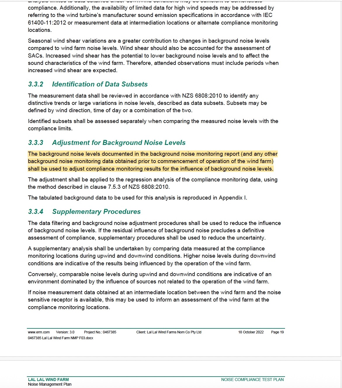 NMP extract on adjustment for background noise levels