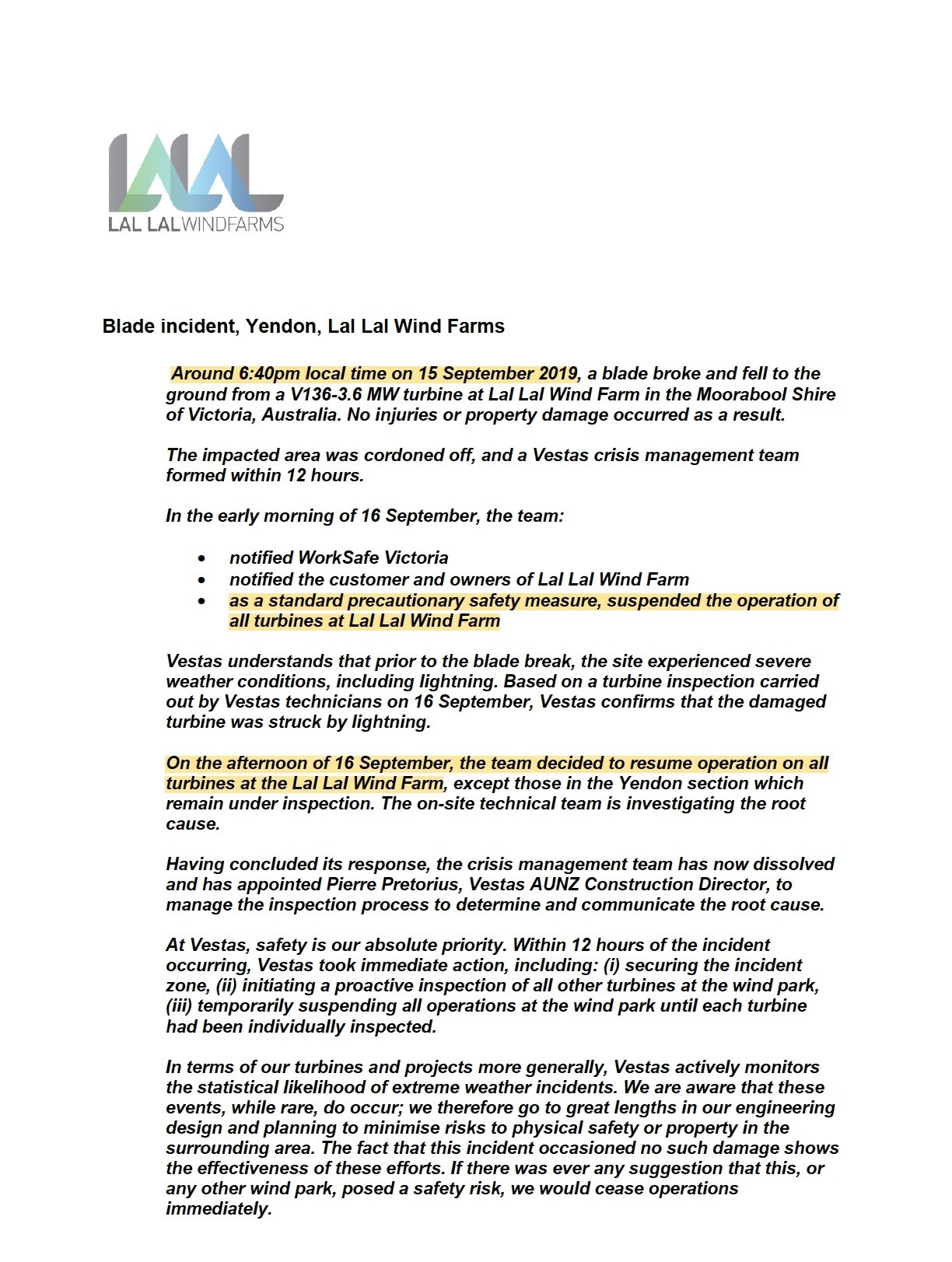 Temporary operational suspension documentary extract