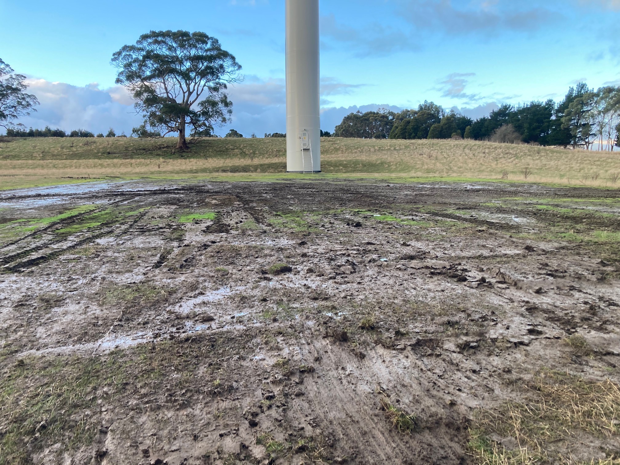 Ground surface and work area photographed during blade processing activity