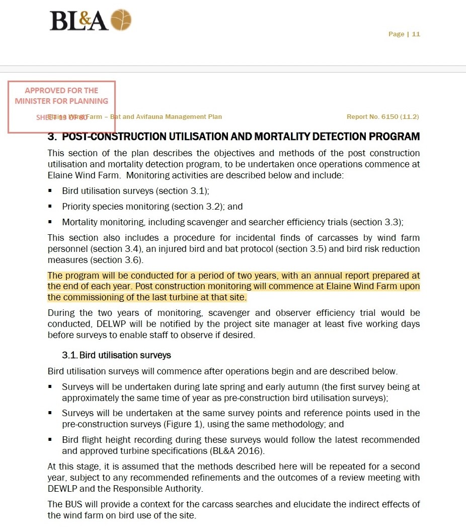 Bird and bat monitoring correspondence identifying the final turbine commissioning date used for the annual monitoring requirement