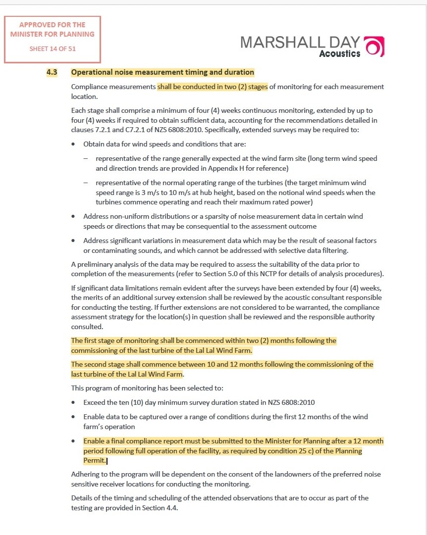 NCTP mandatory post-construction monitoring stages linked to commissioning of the final turbine