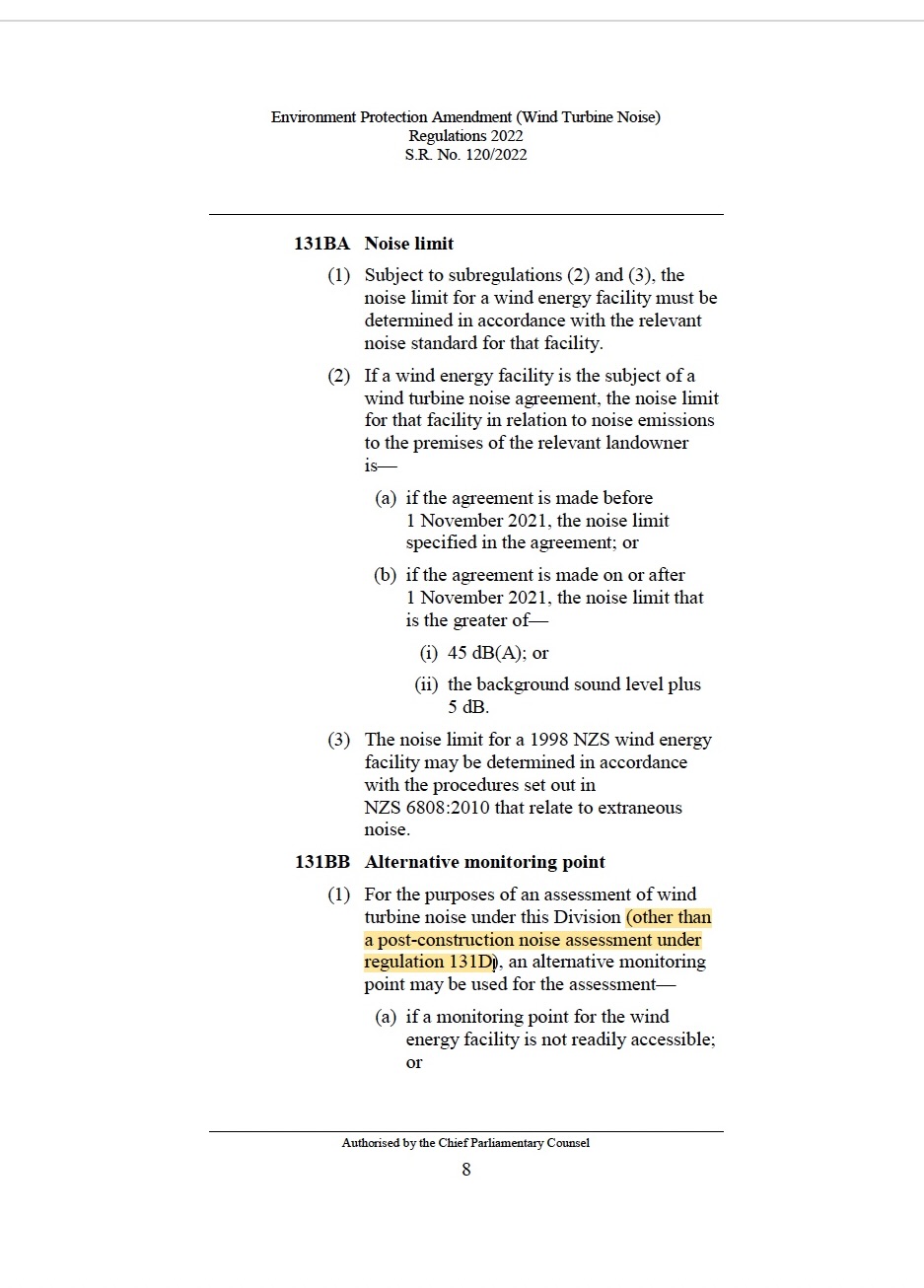 EPA Regulations extract relating to alternative monitoring points and post-construction noise assessment