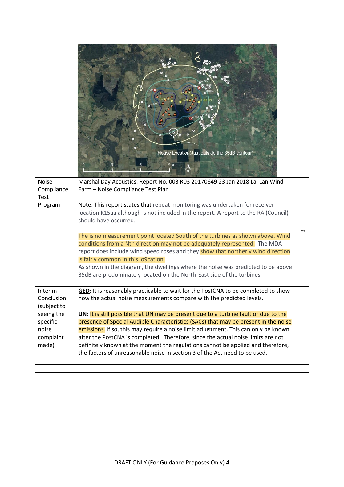 EPA desktop review noting no measurement point south of the turbines