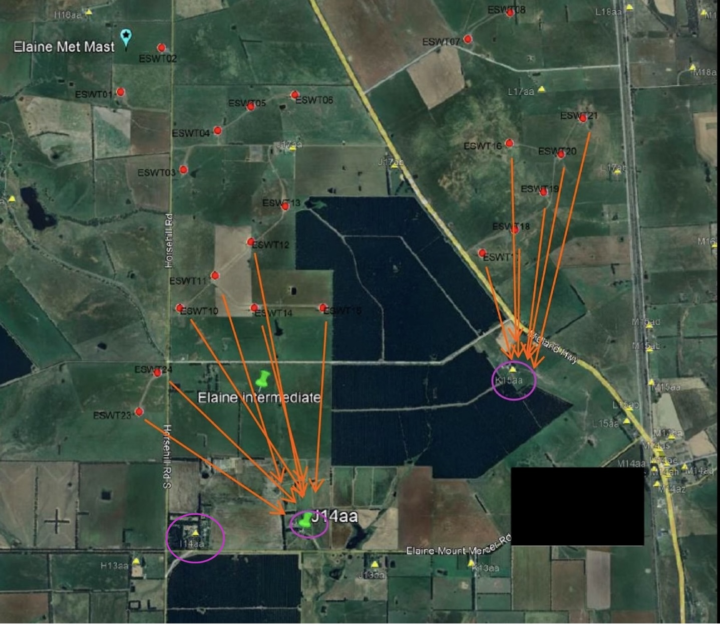 Annotated turbine-sector comparison with I14aa, J14aa and K15aa circled