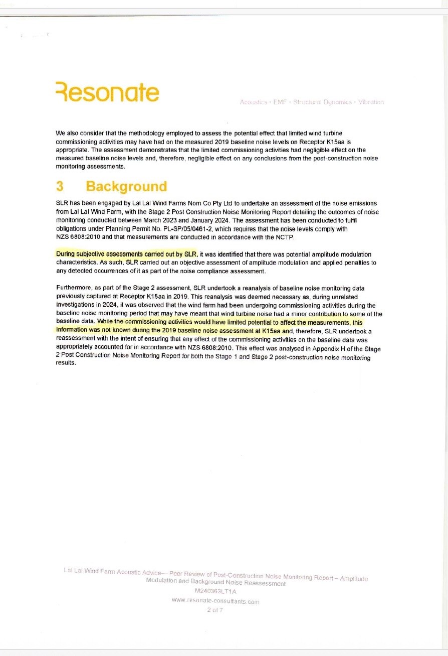 Resonate extract recording that commissioning information was not known during the 2019 K15aa baseline assessment