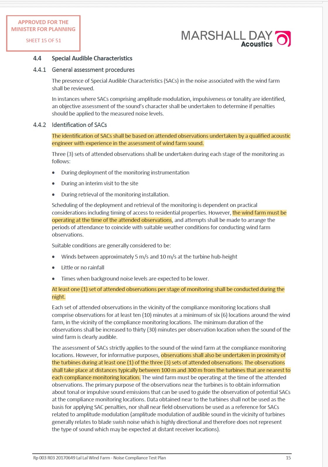 NCTP extract showing SAC identification and attended observation procedure