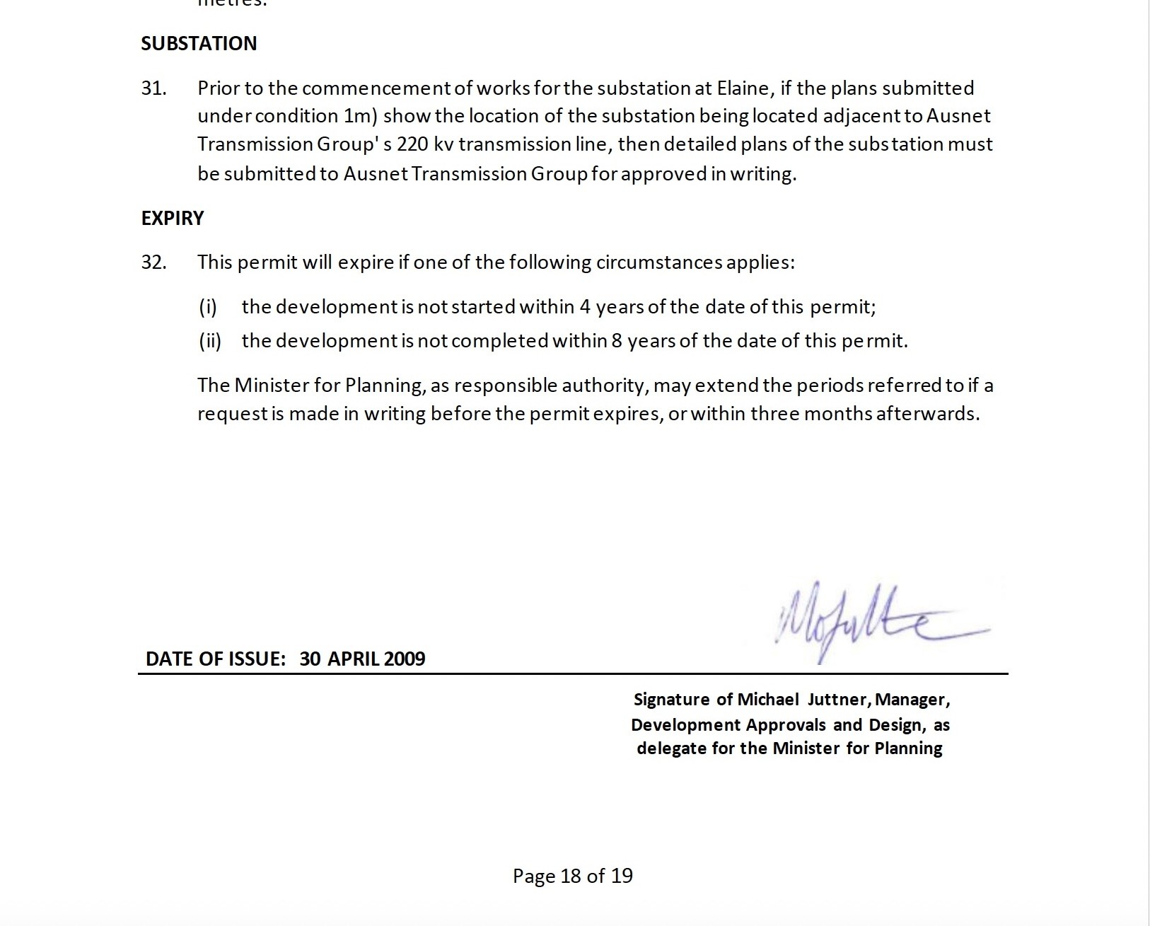 Planning Permit issued documentary extract