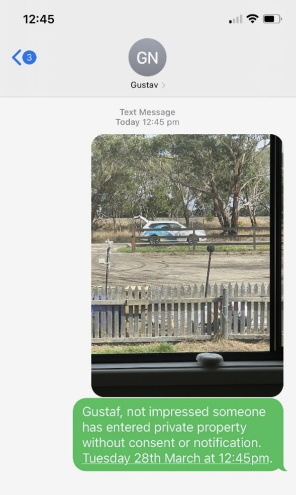 Screenshot of a contemporaneous occupier text message and photograph timestamped 12:45 pm on 28 March 2023