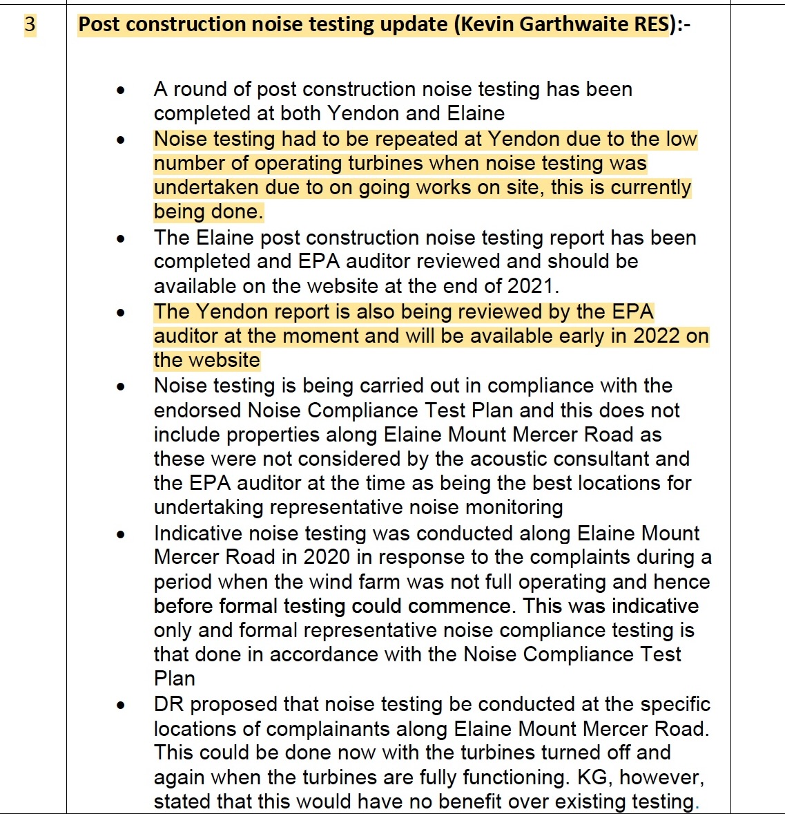 Extract of 26 October 2021 Community Reference Group post-construction noise testing update